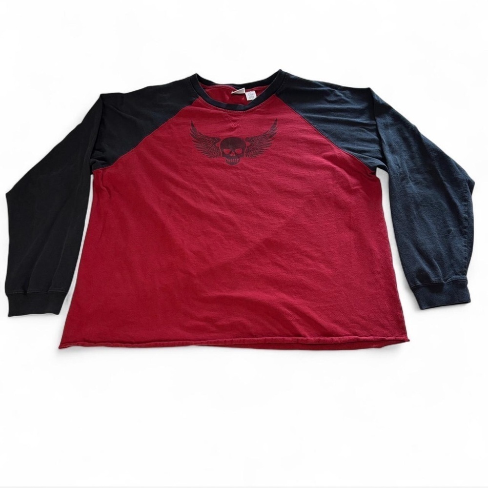 VTG y2k Utility Skateboarding Raglan T Shirt Sz XL Skull Wings Graphic USA Made